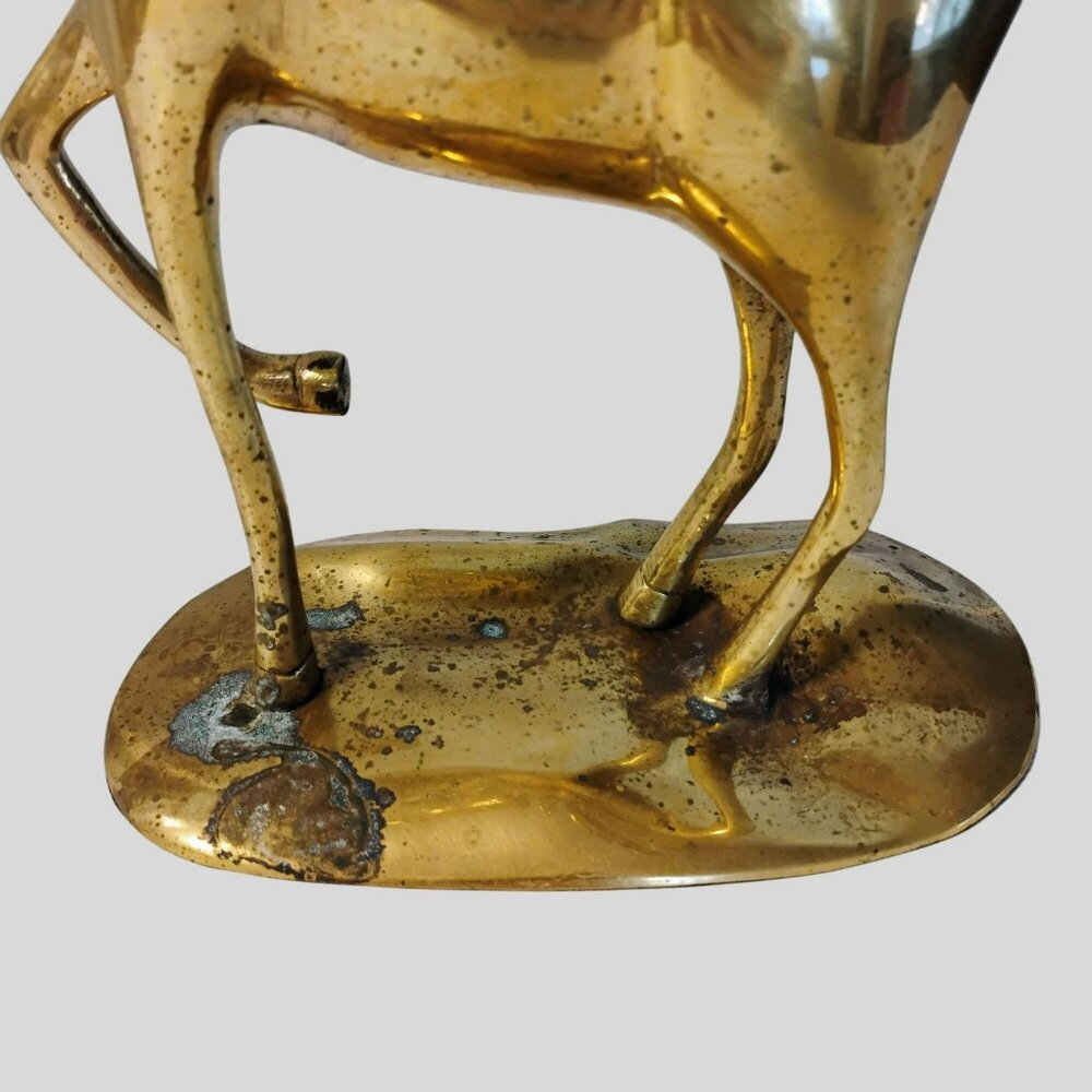 Vintage Brass Deer Candleholder, Reindeer Candelabra, 14" Mantel Stag Figurine - Picture 9 of 11